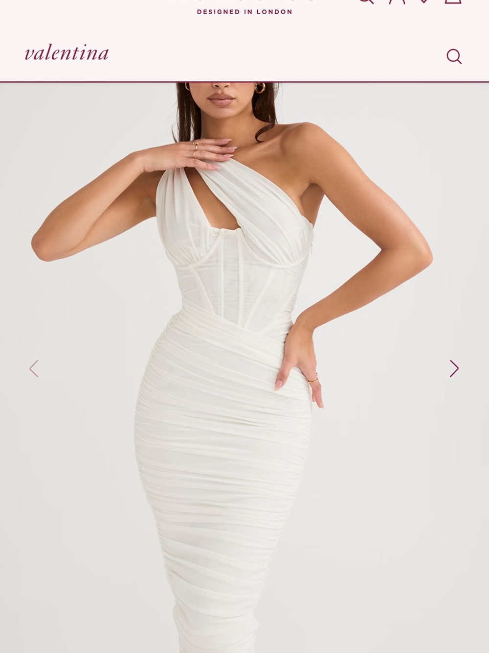 House of CB Valentina One-Shoulder Cream Ruched Corset Midi Dress